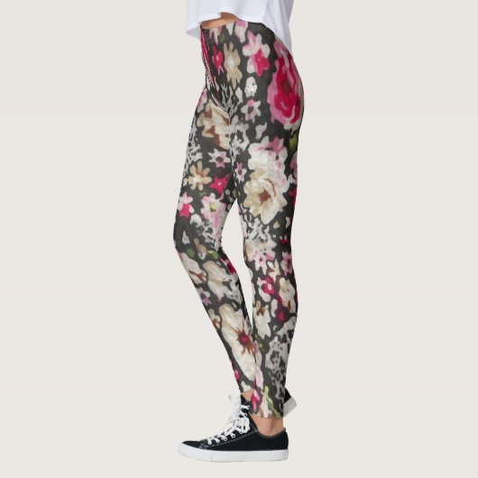 Floral Abstract ontwerp voor zwart en roze patroon Leggings (Links)