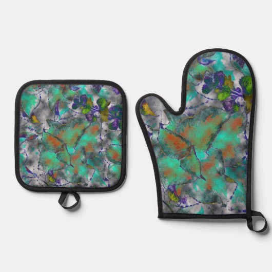 Floral Abstract Ovenwant & Pannenlap Set (Voorkant)