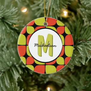 Floral Abstract Retro Pattern Monogramed Keramisch Ornament