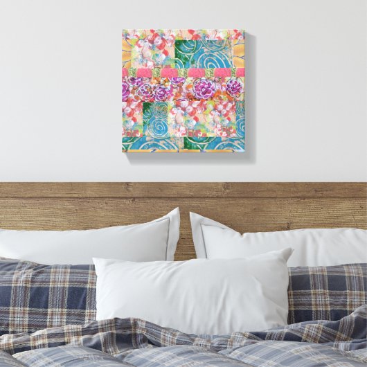 Floral Abstract uitgerekt canvas (Insitu (Slaapkamer))