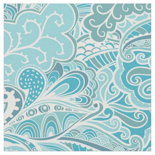Floral Abstracte Aqua Fabric Stof (Close Up)