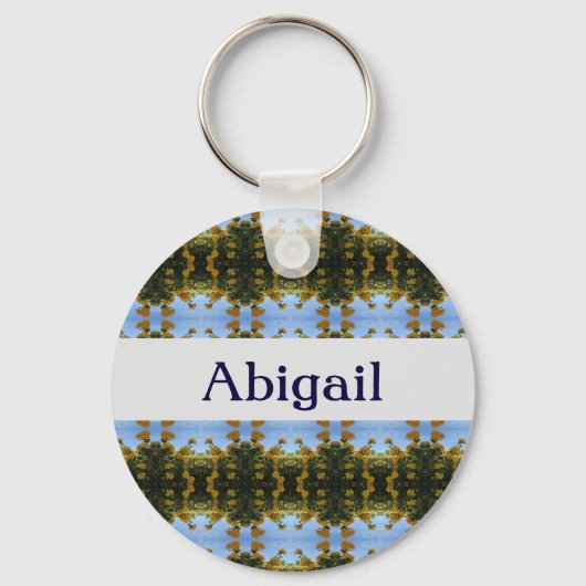 Floral Abstracte, heldere, blauwe strepen Sleutelhanger (Voorkant)
