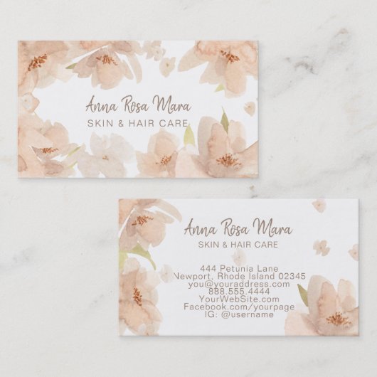 *~* Floral Abstracte Peach Beige Soft Waterverf Visitekaartje (Voorkant / Achterkant)
