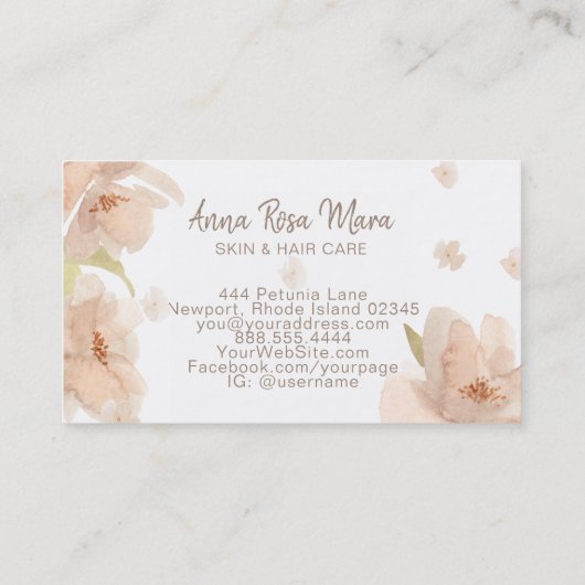 *~* Floral Abstracte Peach Beige Soft Waterverf Visitekaartje (Achterkant)