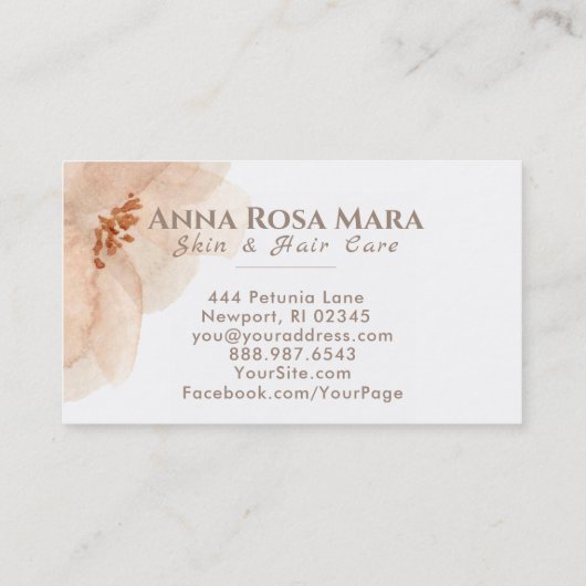 *~* Floral Abstracte Zachte Beige Peach Waterverf Visitekaartje (Achterkant)