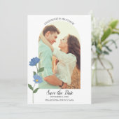 Floral Accent Arch Shaped Photo Save the Date Kaart (Staand voorkant)