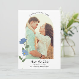 Floral Accent Arch Shaped Photo Save the Date Kaart