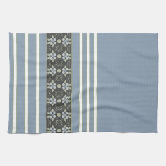 Floral Accented Design in Blue Theedoek (Horizontaal)