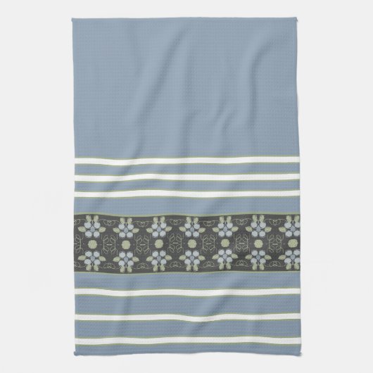 Floral Accented Design in Blue Theedoek (Verticaal)