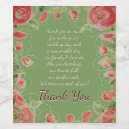 Floral Accented Green en Burgundy Wijn Etiket