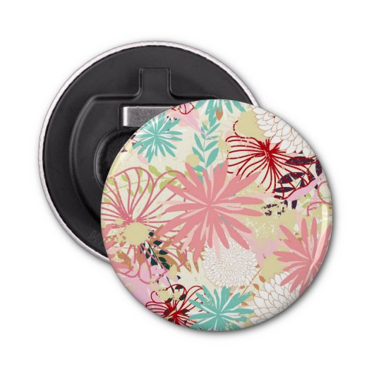 Floral achtergrond 4 button flesopener (Voorkant)
