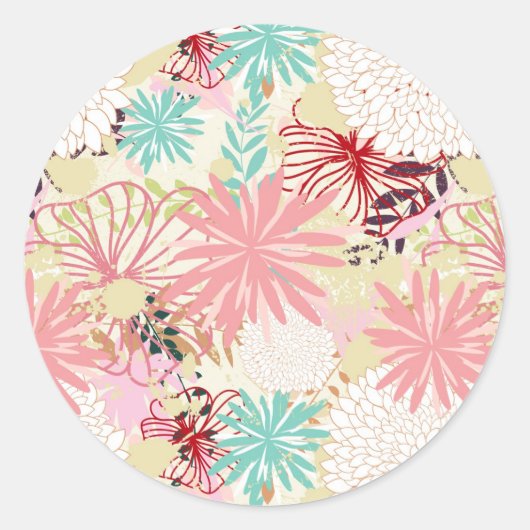 Floral achtergrond 4 ronde sticker (Voorkant)