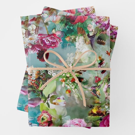 Floral Achtergrond Meerkleurig Blauwgroen Inpakpapier Vel (In situ)