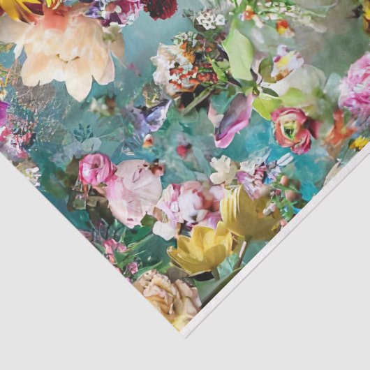 Floral Achtergrond Meerkleurig Blauwgroen Tissuepapier (Detail)