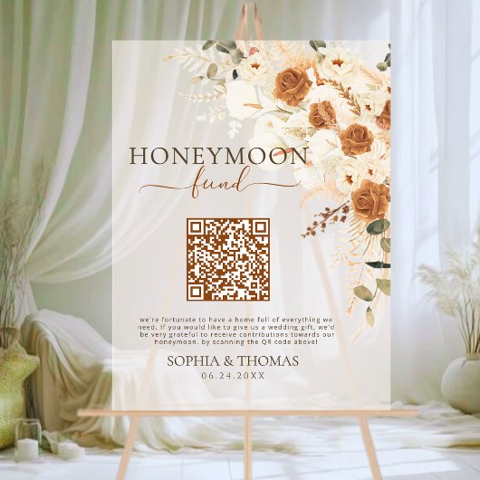 Floral Acryl Honeymoon Fund QR Code Wedding Acryl Bord