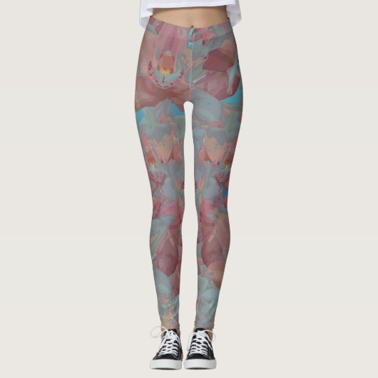 Floral Acrylverf Roos Roze Leggings (Voorkant)
