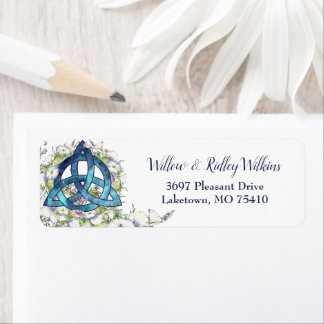 Floral adres Celtic Blue Triquetra Waterverf Etiket