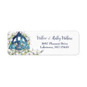 Floral adres Celtic Blue Triquetra Waterverf Etiket (Voorkant)