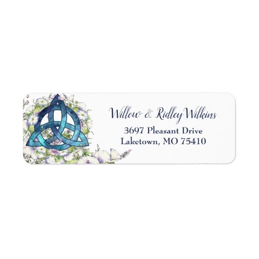 Floral adres Celtic Blue Triquetra Waterverf Etiket (Voorkant)