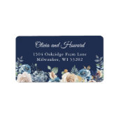 Floral adres Navy Blue Rustic Wild Waterverf Etiket (Voorkant)