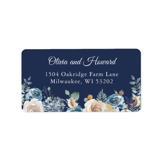 Floral adres Navy Blue Rustic Wild Waterverf Etiket (Voorkant)