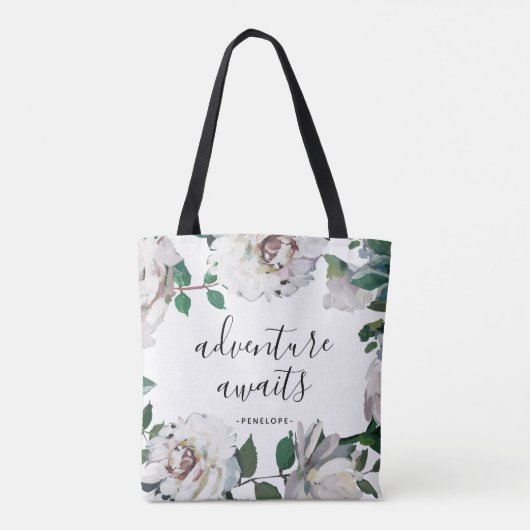  Floral Adventure wacht met Naam Tote Bag (Achterkant)