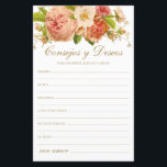 Floral Advice en wenst Spaans<br><div class="desc">Deze mooie, botanische, handgeschreven Spaans script Advice & Wishes (Consejos y Deseos) platen met elegante blush roze en crème bloemen bovenaan en prachtige gouden lettertypen zijn perfect om vrijgezellenfeest, repetitief diner of huwelijksgasten te laten invullen voor het gelukkige paar. Mensen zullen graag de herinneringen krijgen - ze maken het zo...</div>