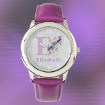 Floral Afbeelding met cijfers, naam en Initiaal Horloge<br><div class="desc">Floral Design met Aantallen rond de omtrek. Naam en eerste Initiaal op de horloge van een kind. Het ontwerp kenmerkt Monogram & Naam met Bloemen in een de pastelstijl van de waterkleur. Voorbeeld: Elizabeth. De naam van de verandering zoals gewenst voor iedereen met een naam die met E begint.</div>