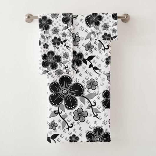 Floral afdrukken in zwart-wit bad handdoek (Insitu)