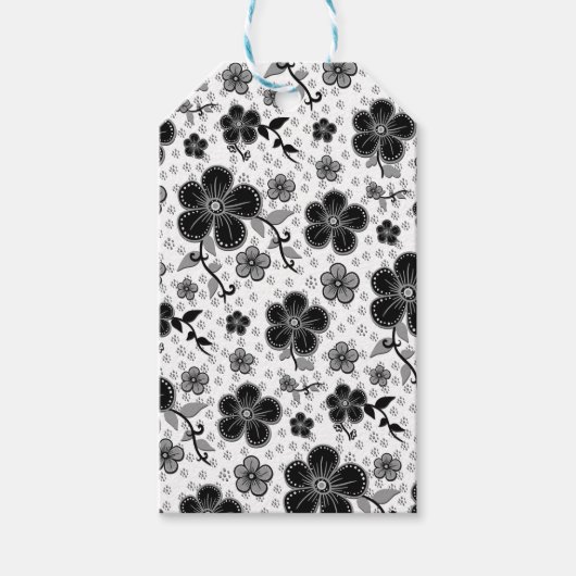 Floral afdrukken in zwart-wit cadeaulabel (Voorkant)