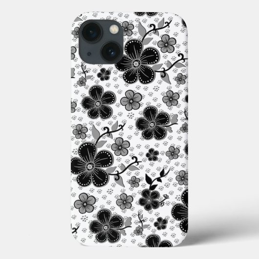 Floral afdrukken in zwart-wit Case-Mate iPhone case (Achterkant)