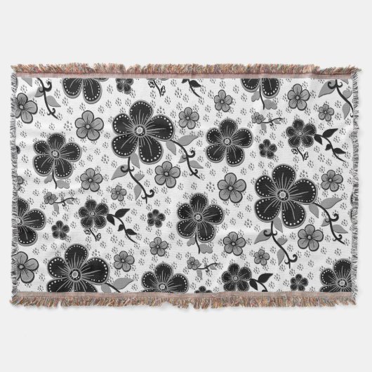 Floral afdrukken in zwart-wit deken (Voorkant)