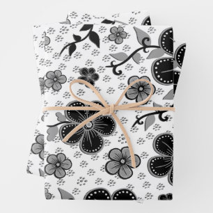 Floral afdrukken in zwart-wit inpakpapier vel