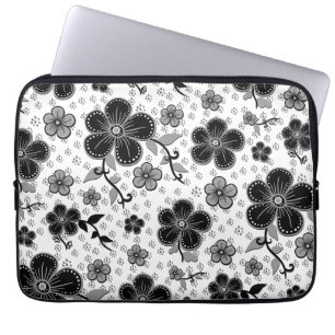 Floral afdrukken in zwart-wit laptop sleeve