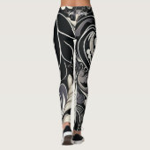 Floral afdrukken in zwart-wit leggings (Achterkant)