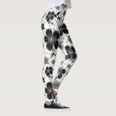 Floral afdrukken in zwart-wit leggings (Rechts)