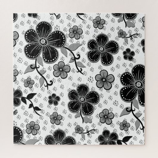 Floral afdrukken in zwart-wit legpuzzel (Verticaal)