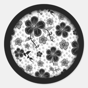 Floral afdrukken in zwart-wit ronde sticker