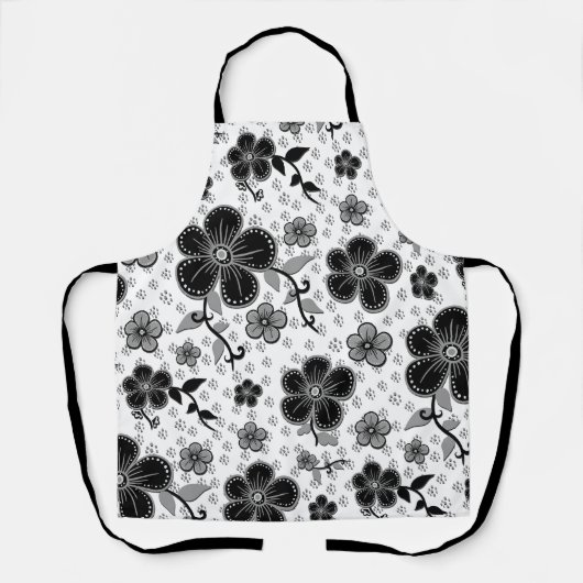 Floral afdrukken in zwart-wit schort (Voorkant)