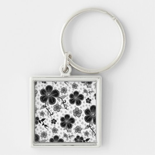 Floral afdrukken in zwart-wit sleutelhanger (Voorkant)