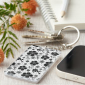 Floral afdrukken in zwart-wit sleutelhanger (Voorkant Rechts)