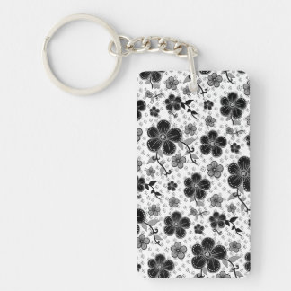 Floral afdrukken in zwart-wit sleutelhanger