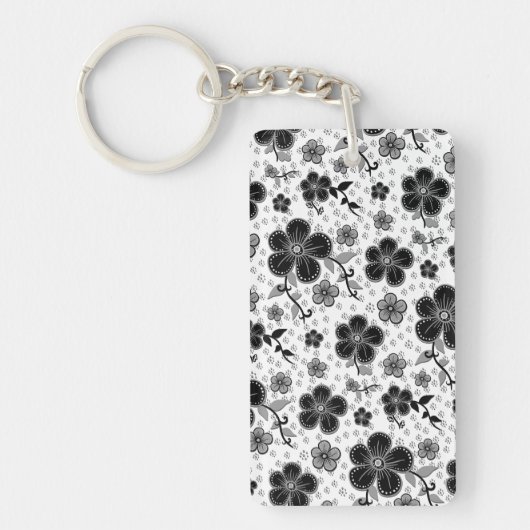 Floral afdrukken in zwart-wit sleutelhanger (Voorkant)