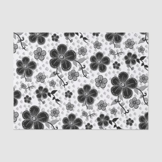 Floral afdrukken in zwart-wit tissuepapier (Voorkant)