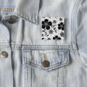 Floral afdrukken in zwart-wit vierkante button 5,1 cm (In situ)