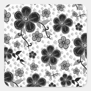 Floral afdrukken in zwart-wit vierkante sticker