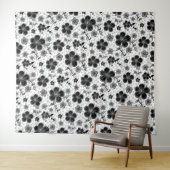 Floral afdrukken in zwart-wit wandkleed (In Situ (horizontaal))