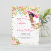 Floral African American April Showers Baby shower Kaart (Staand voorkant)