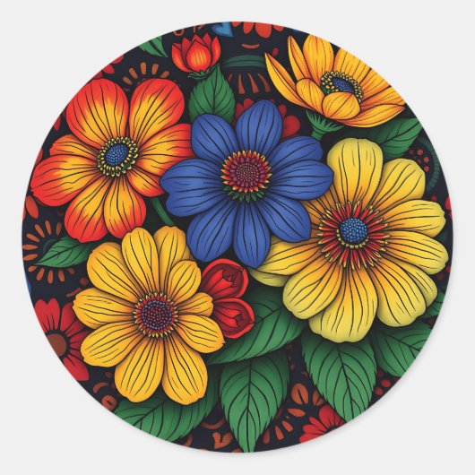 Floral Afrikaanse stampatronen Ronde Sticker (Voorkant)