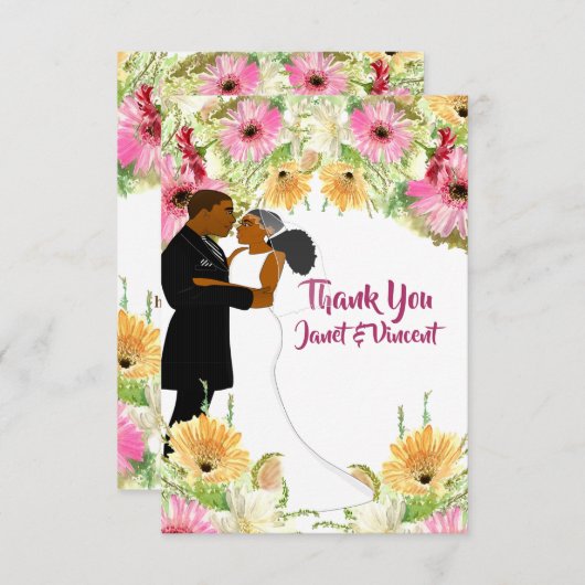 Floral Afro-Amerikaanse bruiloft paar dank u (Voorkant / Achterkant)
